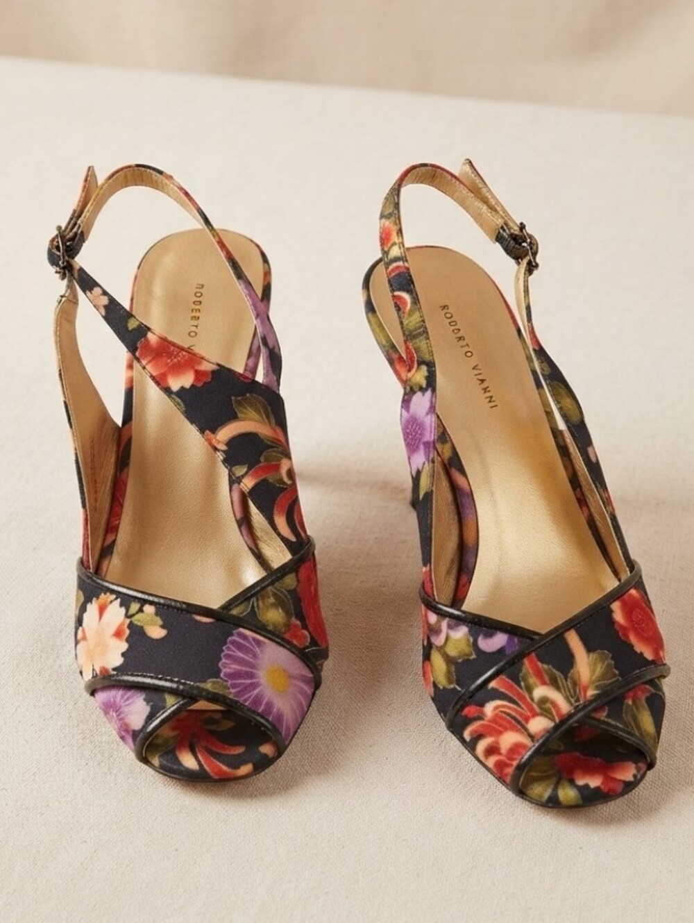 Floral Print Slingback Heels - Multicolor - Picture 3 of 6